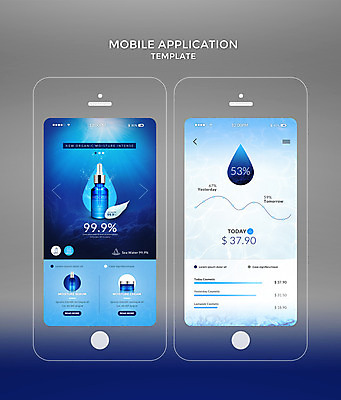 PSD 템플릿 웹템플릿 디자인시안 모바일 사람없음 파란색 스마트폰 뷰티 홈페이지 바닷속 화장품 물방울 어플리케이션 모바일템플릿 수분크림 앰플 모바일앱 이미지템플릿 컬러 핸드폰 스마트기기 수중 파일형식