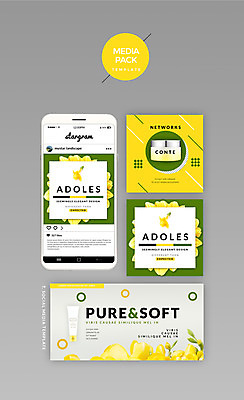 PSD 템플릿 웹템플릿 디자인시안 모바일 사람없음 세트 뷰티 홈페이지 노란색 화장품 소셜네트워크 프리지어 미디어팩 SNS배너 이미지템플릿 꽃 컬러 파일형식