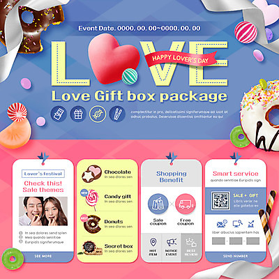 PSD 템플릿 커플 여자 기념일 남자 웹템플릿 이벤트페이지 사탕 사랑 이벤트 상반신 20대 성인 두명 앞모습 쿠키 한국인 하트 도넛 먹기 빼빼로데이 이미지템플릿 모양 감정 뷰포인트 관계 모션 데이이벤트 디저트 사람 동양인 청년 페이지 파일형식