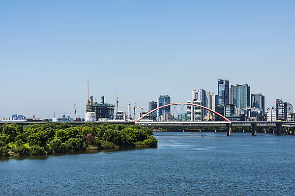 포토 JPG 주간 나무 하늘 서울 풍경 빌딩 사람없음 야외 건물 강 한강 서강대교 가교 국내포토 자연요소 식물 건축물 한국 다리_건축물 랜드마크 파일형식