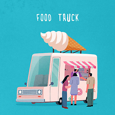 여자 남자 일러스트 아이스크림 디저트 간판 여러명 성인 트럭 길거리음식 푸드트럭 국내일러스트 AI파일 음식 다수 자동차 사람 파일형식 벡터