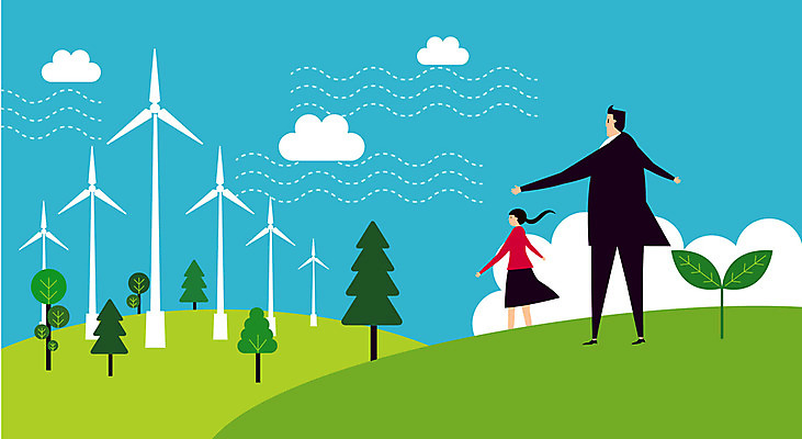 전신 나무 구름 여자 남자 지구 일러스트 바람 성인 두명 새싹 환경 그린에너지 풍력에너지 언덕 에코 친환경 재생에너지 그린슈머 국내일러스트 AI파일 자연요소 식물 날씨 사람 에너지 파일형식 벡터