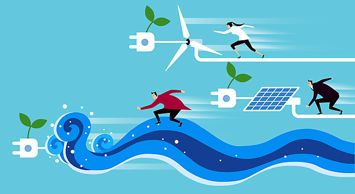 전신 여자 남자 지구 파도 일러스트 성인 세명 새싹 환경 에너지 그린에너지 플러그 에코 친환경 태양에너지 집열판 수력 수력에너지 그린슈머 국내일러스트 AI파일 식물 바다 사람 파일형식 벡터