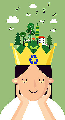 나무 구름 여자 지구 생각 음표 일러스트 조류 왕관 한명 상반신 성인 건물 새싹 환경 재활용 그린에너지 에코 친환경 그린슈머 국내일러스트 AI파일 자연요소 식물 동물 1 건축물 기호 음악 사람 에너지 파일형식 벡터