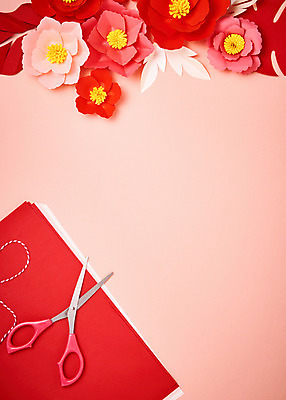 포토 JPG 스튜디오촬영 꽃 종이 나뭇잎 프레임 가위 실내 사람없음 페이퍼아트 동백 종이꽃 국내포토 식물 잎 문구용품 내부 파일형식