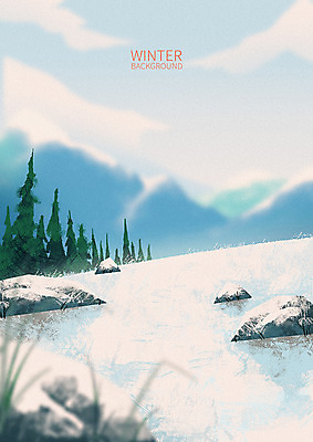 PSD 나무 백그라운드 겨울 일러스트 하늘 산 풍경 사람없음 돌_바위 겨울산 계절백그라운드 겨울배경 국내일러스트 식물 계절 파일형식