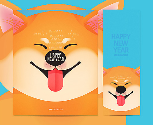 템플릿 얼굴 두마리 카드템플릿 새해 웃음 사람없음 강아지 해피뉴이어 2018년 반려 신년카드 무술년 이미지템플릿 AI파일 2 카드_감사 표정 신체부위 반려동물 새해인사 개 연도 파일형식 벡터