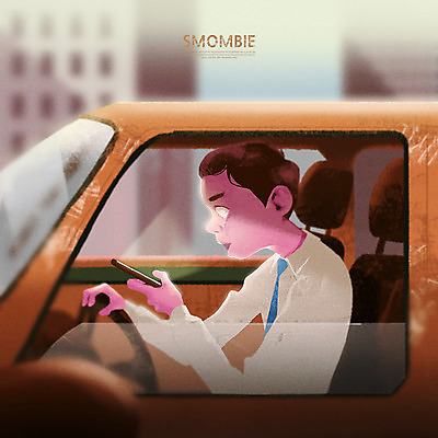 PSD 남자 일러스트 자동차 한명 상반신 성인 건물 스마트폰 운전 중독 스마트폰중독 좀비 스몸비 국내일러스트 1 건축물 육상교통 모션 사람 핸드폰 스마트기기 신조어 파일형식