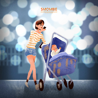 전신 PSD 여자 남자 일러스트 상반신 성인 두명 건물 스마트폰 아기 유모차 중독 스마트폰중독 스몸비 국내일러스트 건축물 사람 핸드폰 스마트기기 아기용품 신조어 파일형식