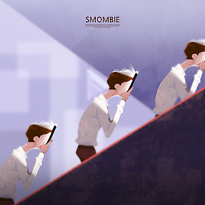 PSD 남자 일러스트 상반신 성인 건물 세명 스마트폰 에스컬레이터 중독 스마트폰중독 좀비 스몸비 국내일러스트 건축물 사람 핸드폰 스마트기기 신조어 파일형식