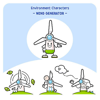 캐릭터 일러스트 바람 나뭇잎 사람없음 그린에너지 풍력에너지 고장 사물캐릭터 일러캐릭터 AI파일 자연요소 잎 날씨 에너지 파일형식 벡터