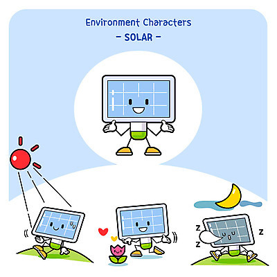 캐릭터 꽃 일러스트 사람없음 태양 달 잠 태양에너지 집열판 사물캐릭터 일러캐릭터 AI파일 자연요소 식물 그린에너지 파일형식 벡터