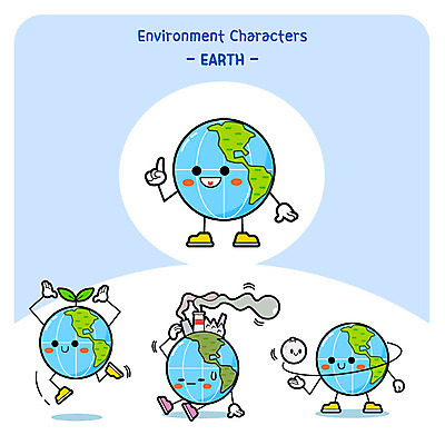캐릭터 지구 일러스트 공장 사람없음 새싹 달 오염 매연 일러캐릭터 AI파일 자연요소 식물 공업 환경오염 파일형식 벡터