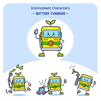 캐릭터 일러스트 자동차 사람없음 새싹 그린에너지 전기에너지 충전 베터리 사물캐릭터 일러캐릭터 AI파일 식물 육상교통 에너지 파일형식 벡터