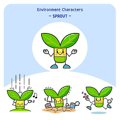 캐릭터 열매 일러스트 사람없음 달리기 새싹 비 쓰레기 가뭄 일러캐릭터 AI파일 자연요소 식물 모션 날씨 파일형식 벡터