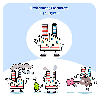 캐릭터 일러스트 공장 나뭇잎 사람없음 오염 매연 사물캐릭터 일러캐릭터 AI파일 잎 공업 환경오염 파일형식 벡터