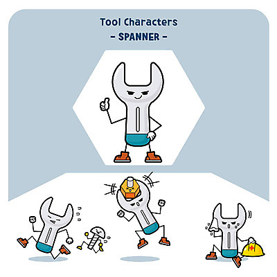 캐릭터 일러스트 사람없음 달리기 나사 스패너 안전모 사물캐릭터 땀흘리기 일러캐릭터 AI파일 컨셉 모션 공구 헬멧 안전장비 파일형식 벡터