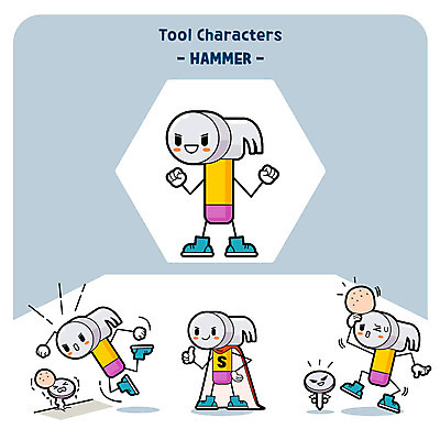 캐릭터 일러스트 사람없음 못 망치 혹 사물캐릭터 일러캐릭터 AI파일 공구 파일형식 벡터