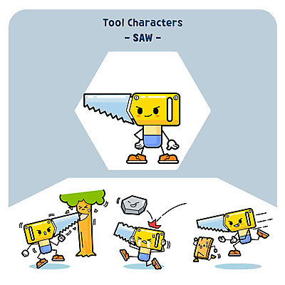 나무 캐릭터 일러스트 사람없음 달리기 돌_바위 나무판자 톱 사물캐릭터 일러캐릭터 AI파일 식물 모션 목재 공구 파일형식 벡터