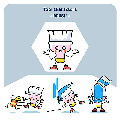 캐릭터 일러스트 사람없음 달리기 페인트 페인트붓 사물캐릭터 일러캐릭터 AI파일 모션 붓 파일형식 벡터