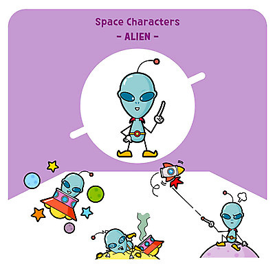 캐릭터 별 일러스트 사람없음 행성 외계인 떨어짐 고장 UFO 일러캐릭터 AI파일 자연요소 컨셉 우주 미확인물체 파일형식 벡터