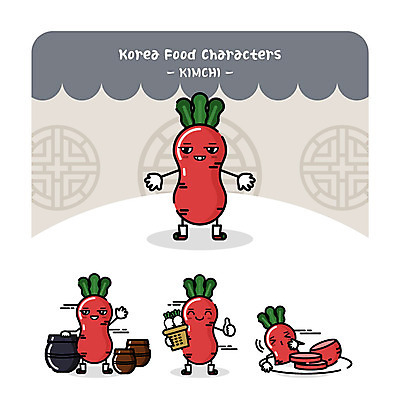 캐릭터 일러스트 김치 전통캐릭터 사람없음 항아리 음식캐릭터 총각김치 총각무 일러캐릭터 AI파일 전통 한식 음식 도자기 무 파일형식 벡터