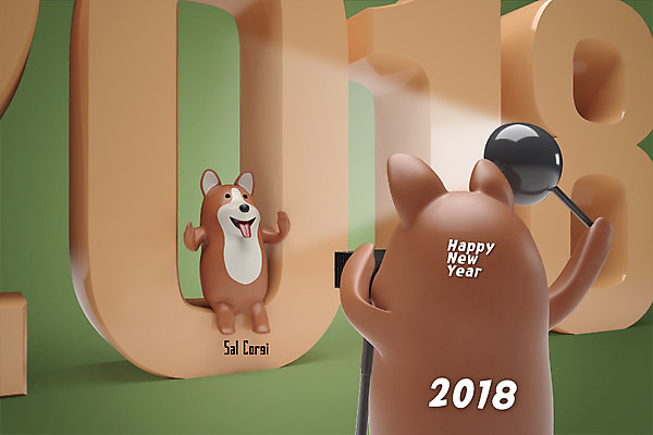 PSD 편집 편집이미지 캐릭터 한마리 두마리 조명 새해 3D캐릭터 사람없음 3D 사진촬영 개 개띠 강아지 신년캐릭터 디지털합성 개캐릭터 해피뉴이어 2018년 반려 무술년 편집3D 1 동물캐릭터 2 포유류 반려동물 촬영 새해인사 십이지신 연도 파일형식