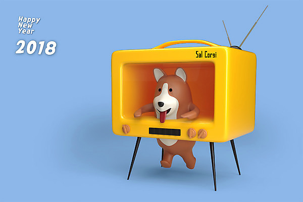 PSD 편집 편집이미지 캐릭터 한마리 새해 3D캐릭터 사람없음 3D 텔레비전 개 개띠 강아지 신년캐릭터 디지털합성 개캐릭터 해피뉴이어 2018년 반려 무술년 편집3D 1 동물캐릭터 포유류 전자제품 반려동물 새해인사 십이지신 연도 파일형식