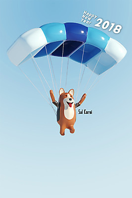 PSD 편집 편집이미지 캐릭터 한마리 새해 3D캐릭터 사람없음 3D 개 개띠 강아지 신년캐릭터 디지털합성 낙하산 개캐릭터 해피뉴이어 2018년 반려 무술년 편집3D 1 동물캐릭터 포유류 반려동물 새해인사 십이지신 연도 파일형식