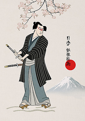 PSD 남자 일러스트 한명 성인 일본 벚꽃 칼 일본전통 장군 후지산 사무라이 일본무사 국내일러스트 직업 1 전통 꽃 아시아 산 사람 세계문화유산 파일형식