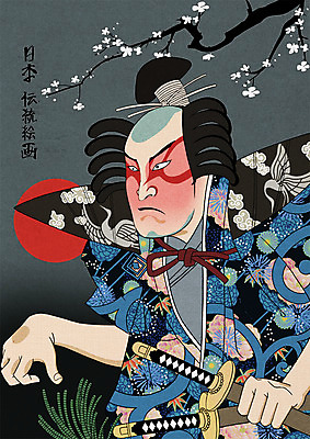 PSD 남자 일러스트 한명 성인 일본 벚꽃 칼 일본전통 장군 사무라이 일본무사 국내일러스트 직업 1 전통 꽃 아시아 사람 파일형식