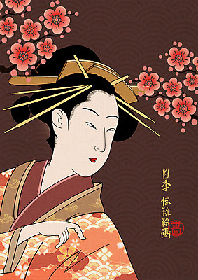 PSD 여자 일러스트 한명 성인 일본 매화 일본전통 게이샤 국내일러스트 1 전통 꽃 아시아 사람 파일형식