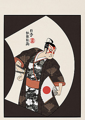 PSD 남자 일러스트 한명 성인 일본 부채 일본전통 장군 사무라이 일본무사 국내일러스트 직업 1 전통 아시아 사람 파일형식