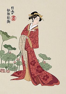 PSD 여자 일러스트 연꽃 한명 성인 일본 일본전통 게이샤 국내일러스트 1 전통 꽃 아시아 사람 파일형식