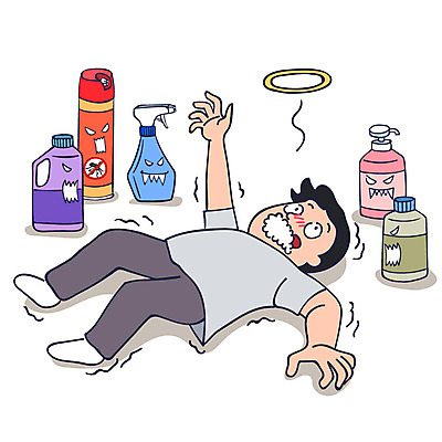 전신 남자 일러스트 한명 성인 죽음 무서움 세제 공포 분무기 살충제 기절 유해물질 화학물질 화학약품 안티케미컬 국내일러스트 AI파일 1 감정 사람 화학 물질 파일형식 벡터