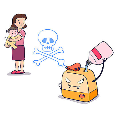 전신 여자 남자 일러스트 엄마 성인 두명 아기 무서움 사회이슈 주부 공포 의심 가습기 세정제 유해물질 화학물질 화학약품 안티케미컬 국내일러스트 AI파일 감정 컨셉 가족 사람 위생용품 화학 물질 파일형식 벡터