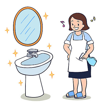 전신 여자 일러스트 한명 성인 깨끗함 거울 청소 세면대 화장실 주부 천연세제 안티케미컬 국내일러스트 AI파일 1 컨셉 사람 세제 친환경 파일형식 벡터