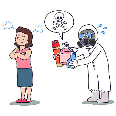 전신 여자 남자 말풍선 일러스트 성인 두명 분노 거절 주부 살충제 방독면 유해물질 화학물질 화학약품 안티케미컬 국내일러스트 AI파일 감정 컨셉 마스크 사람 화학 물질 파일형식 벡터