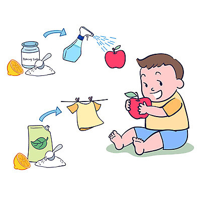 전신 남자 어린이 일러스트 한명 안전 자연보호 아기 빨래 사과 레몬 뿌리기 세제 친환경 베이킹소다 천연세제 안티케미컬 국내일러스트 AI파일 1 가사 과일 식재료 모션 자연 사람 환경 보호 파일형식 벡터