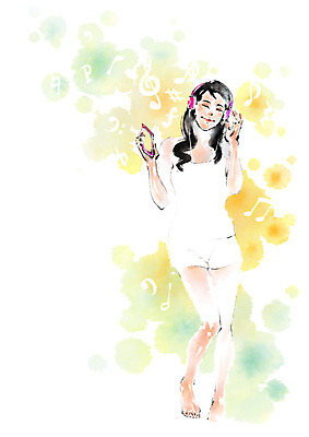 전신 PSD 여자 음악 음표 일러스트 캘리그라피 한명 서기 성인 스마트폰 헤드폰 음악감상 국내일러스트 1 기호 음향기기 모션 문화예술 사람 핸드폰 스마트기기 감상 파일형식