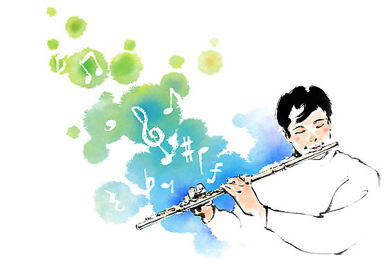 PSD 남자 음악 연주 음표 일러스트 캘리그라피 한명 상반신 성인 플루트 국내일러스트 1 기호 문화예술 관악기 사람 파일형식