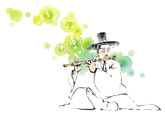 PSD 한국전통 남자 음악 연주 음표 일러스트 캘리그라피 국악 한명 앉기 성인 한복 대금 국내일러스트 갓모자 모자_잡화 1 전통 기호 모션 문화예술 전통소품 한국 국악기 사람 전통의상 목관악기 파일형식