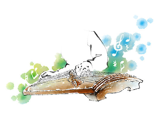 PSD 한국전통 음악 연주 음표 일러스트 캘리그라피 국악 한명 가야금 국내일러스트 1 전통 기호 현악기 문화예술 한국 국악기 사람 파일형식