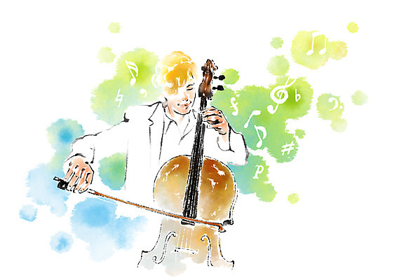 PSD 남자 음악 연주 음표 일러스트 캘리그라피 한명 상반신 성인 첼로 첼리스트 국내일러스트 1 기호 문화예술 사람 연주자 파일형식 찰현악기