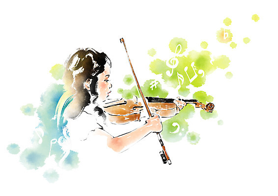 PSD 여자 어린이 음악 연주 음표 일러스트 캘리그라피 한명 상반신 바이올린 국내일러스트 1 기호 현악기 문화예술 사람 파일형식