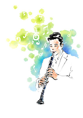 PSD 남자 음악 연주 음표 일러스트 캘리그라피 한명 상반신 성인 클라리넷 국내일러스트 1 기호 문화예술 사람 목관악기 파일형식