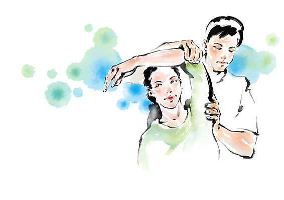 PSD 여자 남자 일러스트 캘리그라피 의학 건강 상반신 성인 두명 스트레칭 환자 물리치료사 재활 국내일러스트 사람 치료 운동 치료사 파일형식