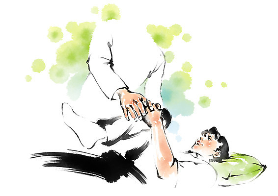 PSD 남자 일러스트 캘리그라피 의학 건강 상반신 성인 두명 눕기 환자 물리치료사 재활 국내일러스트 모션 사람 치료 치료사 파일형식