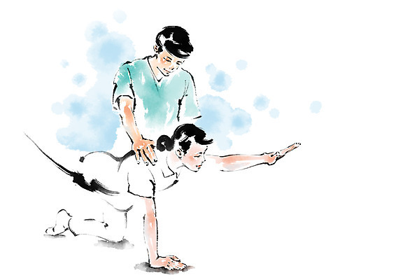 PSD 여자 남자 엎드리기 일러스트 캘리그라피 의학 건강 성인 두명 스트레칭 환자 물리치료사 재활 국내일러스트 모션 사람 치료 운동 치료사 파일형식