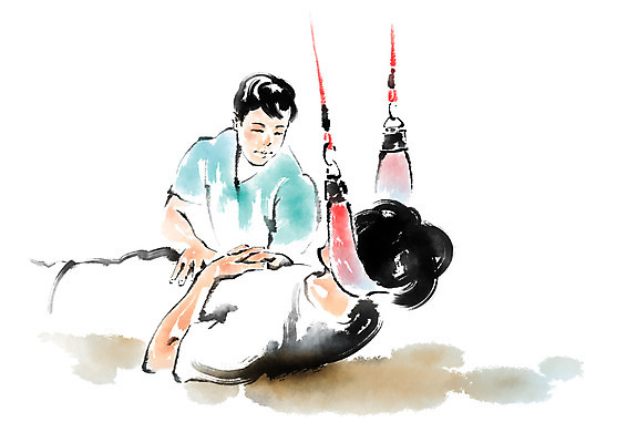 PSD 여자 남자 일러스트 캘리그라피 의학 건강 성인 두명 눕기 환자 물리치료사 재활 국내일러스트 모션 사람 치료 치료사 파일형식